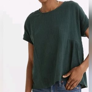Madewell lightspun cuffed sleeve shirred top Large